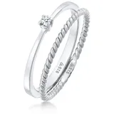 Elli DIAMONDS Elli DIAMONDS Ring Diamant (0.03 ct.) Kordel 2er Ring Set 925 Silber Ringe Damen