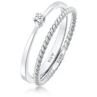Elli DIAMONDS Elli DIAMONDS Ring Diamant (0.03 ct.) Kordel 2er Ring Set 925 Silber Ringe Damen