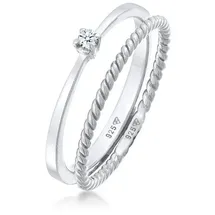 Elli DIAMONDS Elli DIAMONDS Ring Diamant (0.03 ct.) Kordel 2er Ring Set 925 Silber Ringe Damen