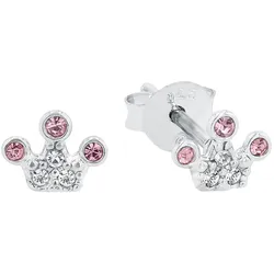 Paar Ohrstecker PRINZESSIN LILLIFEE "Krone, 2036940", rosa (silberfarben, weiß, rosa, weiß, rosa), Ohrringe, Mädchen, Silber 925 (Sterlingsilber), mit Glasstein