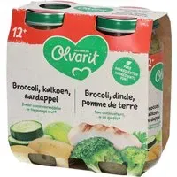 Olvarit | Petit Pot Repas Bébé Dès 12 Mois Brocoli Dinde Pommes de Terre Aliment 2x250 g