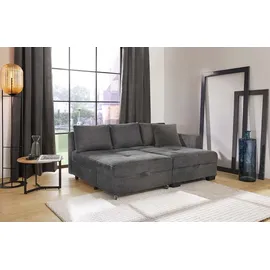 luma-home Ecksofa Schwenkfunktion Doppelbett Schlafcouch Bettkasten Cord in Grau Anthrazit / 15214 - Grau