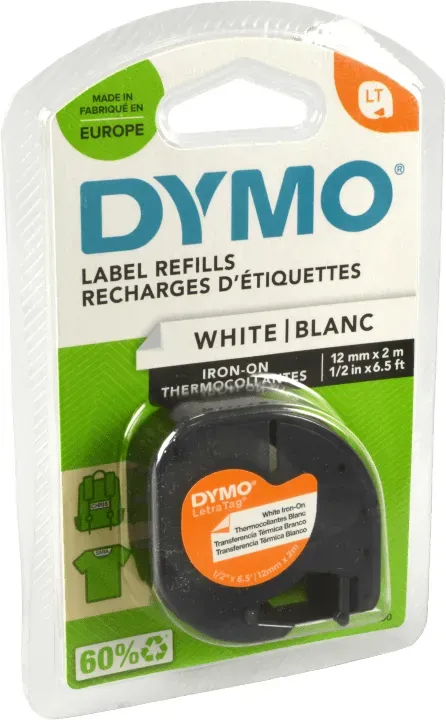 Dymo Letratag-Originalband 18769 (S0718850) schwarz auf klar 12mm x 2m zum Aufbügeln