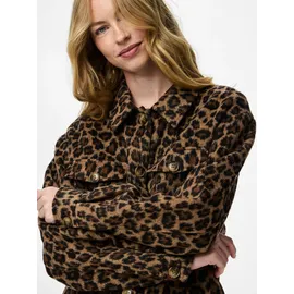 Pieces Hemdjacke "PCSAGA SHACKET NOOS", Damen, Gr. L, schwarz aop:leopard, Web, Obermaterial: 100% Polyester, bedruckt, regular fit, Jacken