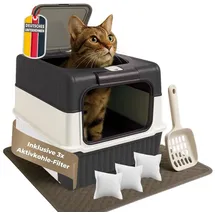 Coemo Katzentoilette mit Deckel und Schublade in Schwarz | Gr.: onesize