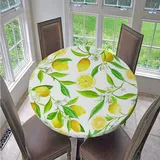 FANSU Runde Tischdecke Wasserabweisende, 3D Lebensmittel Drucken Abwaschbar Gartentischdecke rutschfest Abwischbare Wachstuch Desktop Dekorative Tuch Hotel Bankett Party (Gelbe Zitrone,130cm)