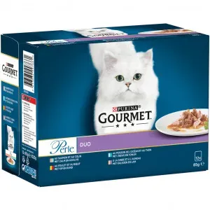 Gourmet Perle Land en Zee Duo vis en vleescombinaties natvoer kat (85 g)  12 x 85 g