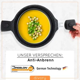 DIVORY Großer Kochtopf 20cm – 3L Topf groß mit Deckel, Gemüsetopf Induktion, Suppentopf mit abnehmbaren Griffen, Fleischtopf hoch Schwarz