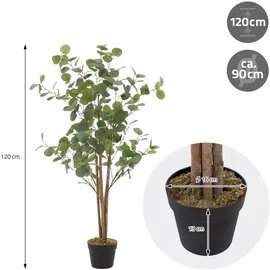 ML-Design Künstliche Eukalyptus 120cm Groß, Kunstpflanze Naturholzstamm,