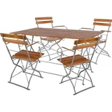 INDA-EXCLUSIV Klapptisch + 4 Klappstühle klappbar mit Armlehne Stahl Akazieholz Biergarten Set 120x70cm