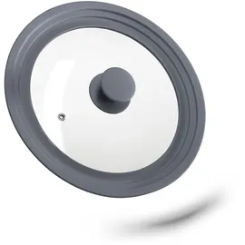 Relaxdays Topfdeckel universal, Glasdeckel mit abgestuftem Silikonrand, Töpfe & Pfannen 22-26 cm, HxD 5x27,5 cm, grau