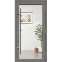 PREMIUM Aluminium-Glas Haustür "HELENA" 90 mm Vollverglasung flächenbündig Graualuminium RAL 9007 beidseitig außen öffnend DIN rechts