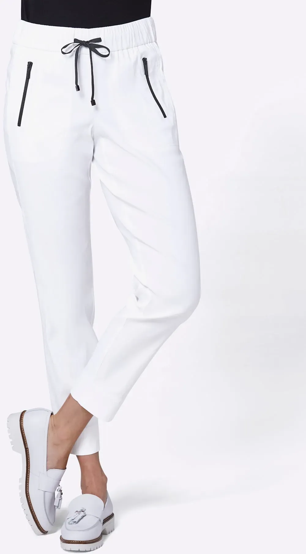 Jerseyhose STEHMANN, Damen, Gr. 50, Normalgrößen, weiß, 78% Lyocell, 18% Polyamid, 4% Elasthan, unifarben, lang, Hosen Jerseyhose