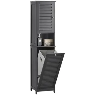 SoBuy Hochschrank mit ausklappbarem Wäschesack Grau Holzwerkstoff, Holz 40x170x37 cm Badezimmer Badezimmerschränke, Hochschränke