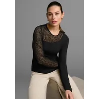 MELROSE Rundhalsshirt langärmlig, sehr figurbetont, mit Spitzeneinsätzen, hüftlang, Gr.