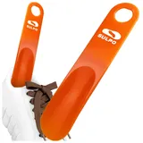 SULPO Schuhlöffel aus Kunststoff - Schuhanzieher Klein mit Lochung zum Aufhängen - Robuste Shoe Horn aus Plastik - Schuhlöffel Klein - 19 cm/Orange / 1 Stk. - 19 cm