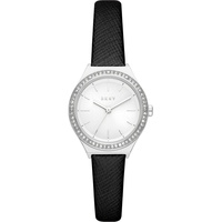 DKNY Damenuhren Parsons, Dreizeiger Uhrwerk, 28mm Silbernes Edelstahlgehäuse mit Lederarmband, NY6610