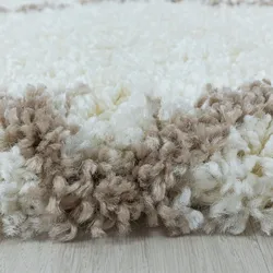 Carpetsale24 Hochflor Teppich Rauten Design Flauschiger Langflor Wohnzimmerteppich, Creme, 200 cm Rund
