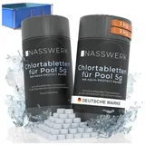 Nasswerk® Chlortabletten Chlortabs - 5g schnelllöslich, 5g Mini Chlortabletten 2kg – schnell löslich für Pool & Whirlpool weiß 2 kg