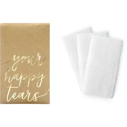 PartyDeco 10 Umschläge mit Taschentücher Hochzeit - Hochzeitszubehör Papiertaschentücher Freudentränen Geschenk für Hochzeitsgäste Gastgeschenk Natur Braun Gold