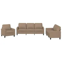 VidaXL 3-tlg. Sofagarnitur mit Kissen Cappuccino-Braun Kunstleder