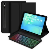 Bettdow für Samsung Galaxy Tab S10 Lite/ S10 FE 10,9" 2025 Tastatur Hülle, QWERTZ Layout Abnehmbarer Beleuchtete Tastatur mit Hülle für Galaxy Tab S10 FE/ S9 FE 10,9 Zoll/ S9 11 Zoll, Schwarz