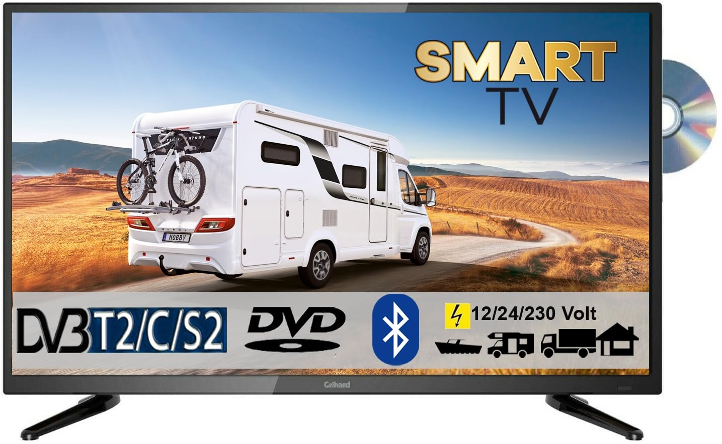 Gelhard GTV2755 LED Smart TV mit DVD und Bluetooth DVB-S2/C/T2 für 12V u. 230Volt WLAN Full HD