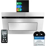KKT KOLBE A+++ Dunstabzugshaube 80 cm 782 cbm/h Umluft Abluft Kopffrei Wandhaube | Schwarz Glas Spiegel | Nachlaufautomatik | Smart WiFi App WLAN | SensorTouch | RGBW LED-Beleuchtung | PLOOM8005M