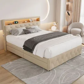 XDOVET Polsterbett 160 x 200 cm Beige