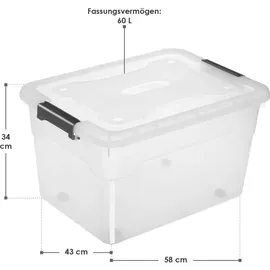 Juskys Aufbewahrungsbox mit Deckel - 4er Set Kunststoff Boxen 60l - Box stapelbar, transparent
