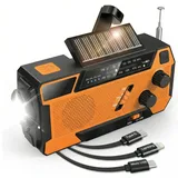 Kurbelradio Solar Notfallradio mit 2000mAh Powerbank, Universelle USB-Ladefunktion (Typ C/Lightning), AM/FM Radio mit Leselicht & SOS, Robust für Garten, Wohnmobil und Outdoor Überleben