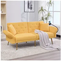 STILVORA Schlafsofa mit Handyhalter,Zweisitzer Relaxsofa mit verstellbarer Rückenlehne gelb