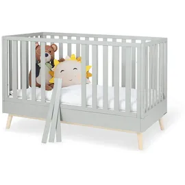 Pinolino Gitterbett Dusk, Hellgrau, Holz, Kiefer, 76x93x145 cm, Lattenrost inklusive, Schlupfsprossen, Babymöbel, Babybetten, Gitterbett