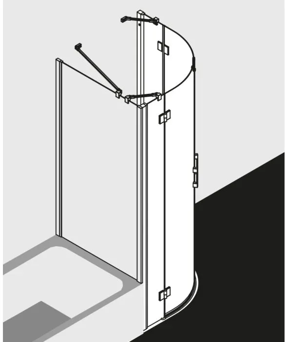 Kermi Liga Viertelkreis-Schwingtür bodenfrei mit 2 Festfeldern LIE5510120VAK 100x100x200cm, silber/hochglanz