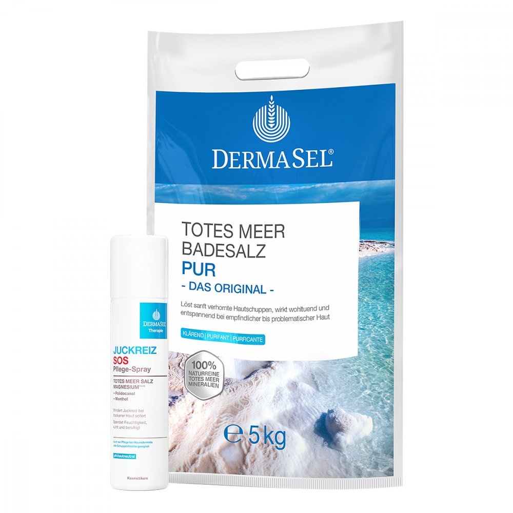 Dermasel Totes Meer Badesalz Pur und Dermasel Therapie Sos Juckr