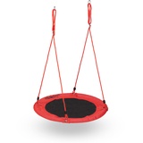 Relaxdays Nestschaukel, runde Hängeschaukel Ø 90 cm, Kinder & Erwachsene, verstellbar, bis 100 kg, Outdoor & Indoor, rot