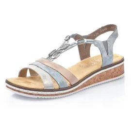 Rieker Damen Pantoletten V36G4, Frauen Slipper,Slides,Slip-ons,Backless Slipper,Gartenschuhe,Sommerschuhe,sommerclogs,blau Kombi (40),38 EU / 5 UK