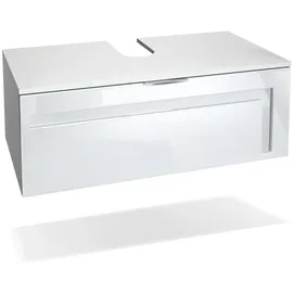 Vladon Waschbeckenunterschrank, Weiß Hochglanz, Holzwerkstoff, 96x36x51 cm, Badezimmer, Badezimmerschränke, Waschbeckenunterschränke