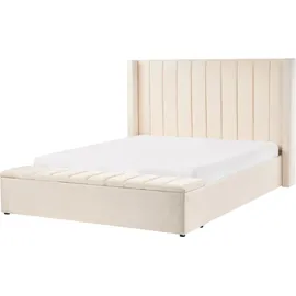 Beliani Wasserbett mit Stauraumbank NOYERS Samtstoff Cremeweiß 160 x 200 cm