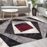 Mazovia Modern Teppich - Kurzflor - Teppich für Wohnzimmer, Schlafzimmer, Esszimmer - ÖKO-TEX Wohnzimmerteppich, Robust und pflegeleicht, Niedrige Florhöhe – Teppiche - grau rot 160 x 230 cm