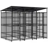 vidaXL Outdoor-Hundezwinger mit Dach 5,53 m2 Stahl Schwarz