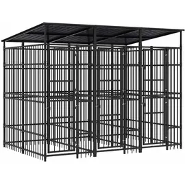 vidaXL Outdoor-Hundezwinger mit Dach 5,53 m2 Stahl Schwarz