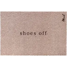 Mad About Mats Fußmatte »Anouk«, Türvorleger, Fußabtreter mit Spruch, lustig, »Shoes Off«, Schuhe aus, Outdoor rutschfest waschbar, Haustür Eingangsbereich, Beige, 50 x 75 cm, 0,9 cm hoch