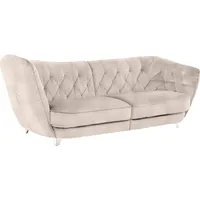 Big-Sofa LEONIQUE "Retro" Sofas Gr. B/H/T: 256 cm x 85 cm x 115 cm, Chenille, Hohe Armlehne links, beige (sabbia) XXL Sofas