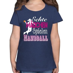 Shirtracer T-Shirt Echte Mädchen Spielen Handball weiß – Kinder Sport Kleidung – Mädchen Kinder T-Shirt tshirt handball – mädchen geschenke 9 jahre – geschenk handballer blau 140 (9/11 Jahre)
