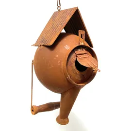DanDiBo Ambiente Vogelhaus zum Aufhängen Edelrost Deko Rost Gießkanne Wetterfest 96422 Nistkasten Futterstation für Vögel Shabby mit Kette hängend Metallkanne Kanne Balkon