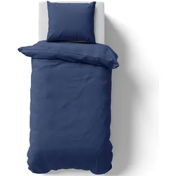 NYVI Bettwäsche Set DreamScience Renforcé Uni - Atmungsaktiv & Weich - 100% Baumwolle - Mit Reißverschluss 135x200 + 80x80 cm navyblau