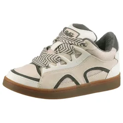 Sneaker BUFFALO "LIBERTY SKATE", Damen, Gr. 37, beige (creme, grau, weiß), Nubuklederimitat, Textil, sportlich, Schuhe, Basket-Sneaker, Freizeitschuh, Skate-Schuh mit honigfarbener Laufsohle