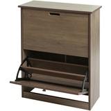 Mendler Schuhkipper HWC-K45, Schuhschrank Schuhregal, 81x60x25cm 2 Klappen, MDF aus Paulownia ~ grau-braun