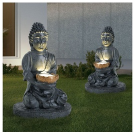 ETC Shop 2er Set LED Solar Lampe Garten Blumen Beet Buddha Figur Geh Weg Beleuchtung grau IP44 Deko